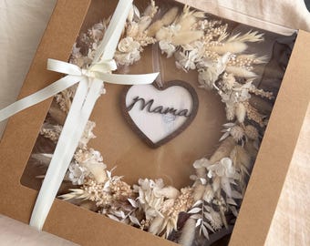Kranz Trockenblumen Türkranz Muttertag Geschenk Wanddeko Naturkranz Handgefertigter Tischkranz Holzherz Deko