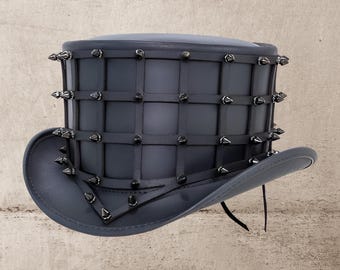 Black Leather Top Hat, Handcrafted Gothic Steampunk Style