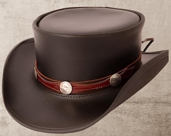 DARK brown Leather Top Hat Handcrafted Leather Hat , Style Band Gothic Hat / Steampunk Top Hat Gifts For Him , Gifts For Men