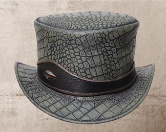 Handcrafted Leather Top Hat, Gothic Steampunk Style Band