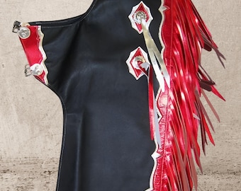 Handmade Leather Fringe Chaps, Western Suede Rodeo Gear