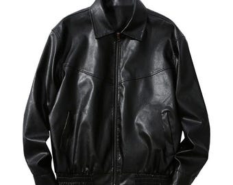 Classic Black Faux Leather Bomber Jacket