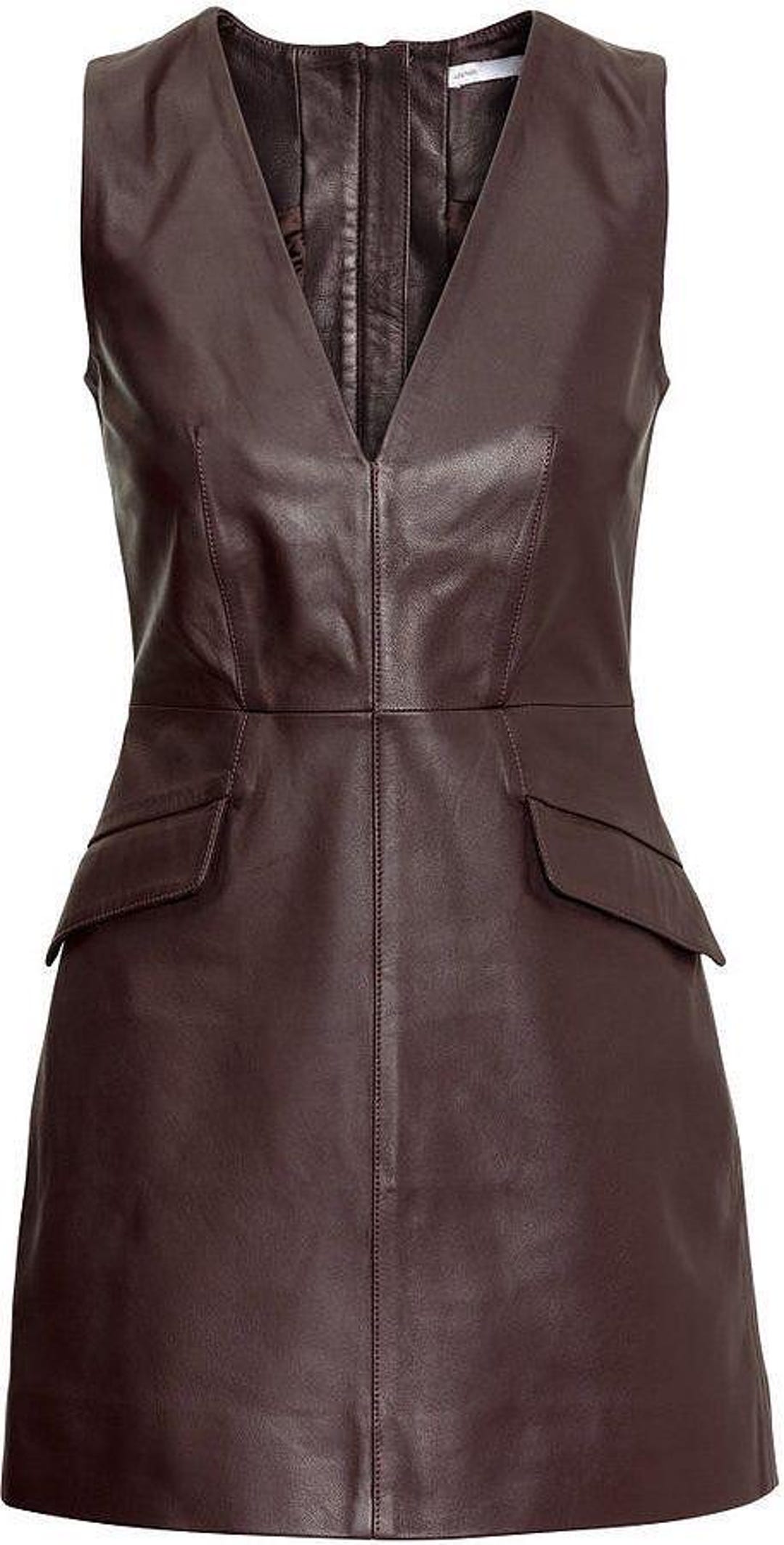 Vegan Leather Mini Dress: Burgundy Sleeveless V-Neck Retro Style