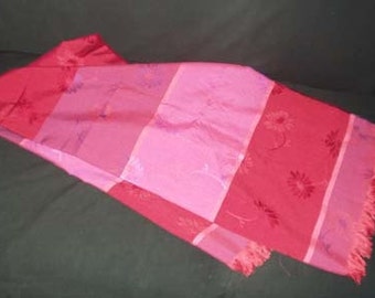 Paris Scarf - Prom Shawl - Pink and Red Damask weave - 60" x 30"