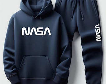 Navy Hoodie Joggers Sweatsuit To Match Jordan 11 Men's Blue White Nasa Tracksuit