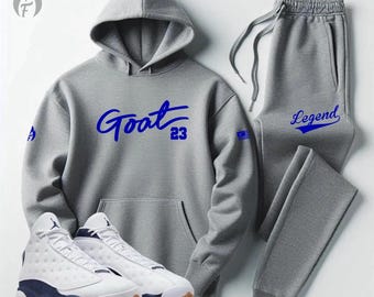 Grey Sweatsuit 2pc. To Match Air Jordan 13 Men's Hoodie Joggers Cotton Fleece
