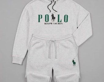 Tuta da uomo grigia con polo, felpa con cappuccio, jogger, felpa con ricamo, stile streetwear, regalo per lui