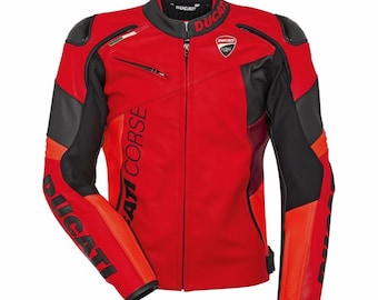 Ducati Corse Leather Motorcycle Jacket – CE Armored Racing Gear