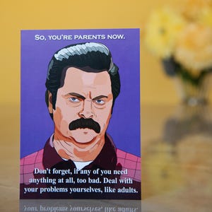Ron Swanson nieuwe kaart voor ouders | Parken en recreatie | Parks and Recs-kaart voor nieuwe ouders/nieuwe baby | Blanco 5 x 7 met envelop | Milieuvriendelijk