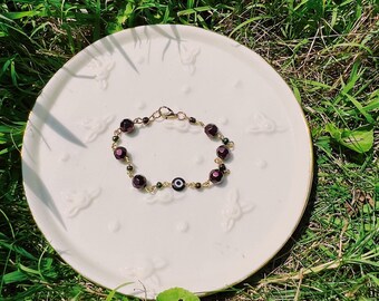 Burgundy Evil Eye Beaded Links Bracelet