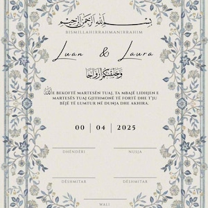 Certificado Nikah PDF | Certificado de matrimonio islámico para imprimir | Descarga digital | Certificado de matrimonio musulmán | flores azules