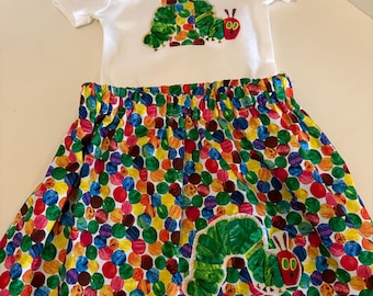 Hungry Caterpillar girls skirt, onesie, and hair piece/First Birthday/FREE SHIPPING