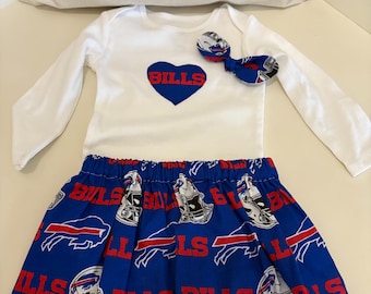 BUFFALO BILLS/girls skirt, onesie, and hair piece/FREE Shipping