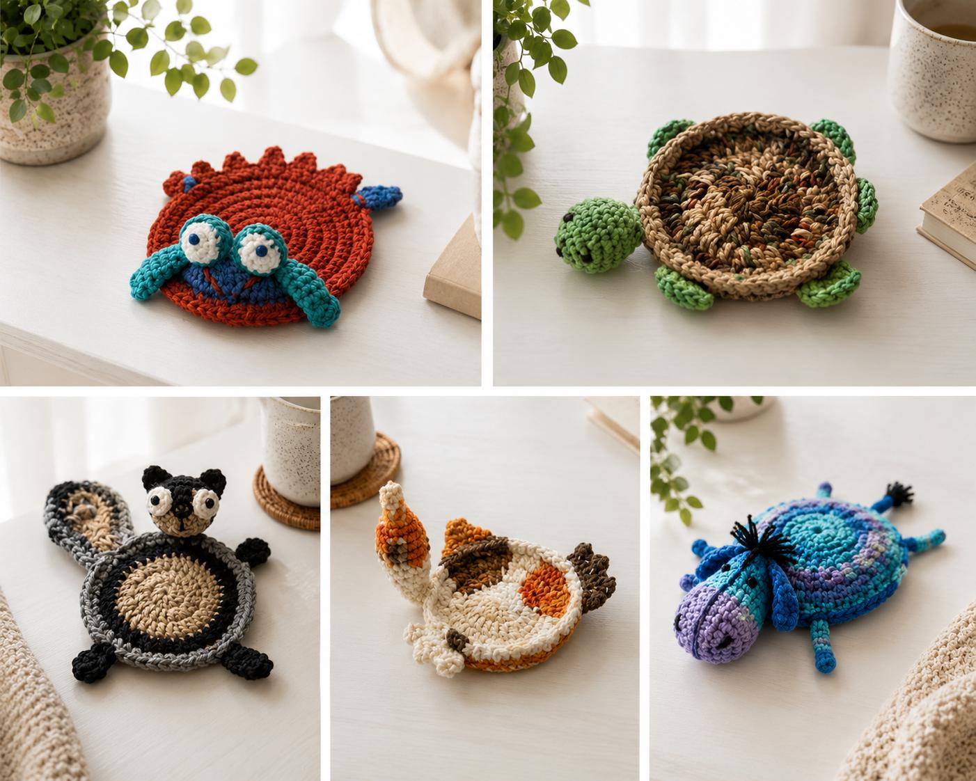 5 in one Animal Crochet Coaster Pattern Bundle