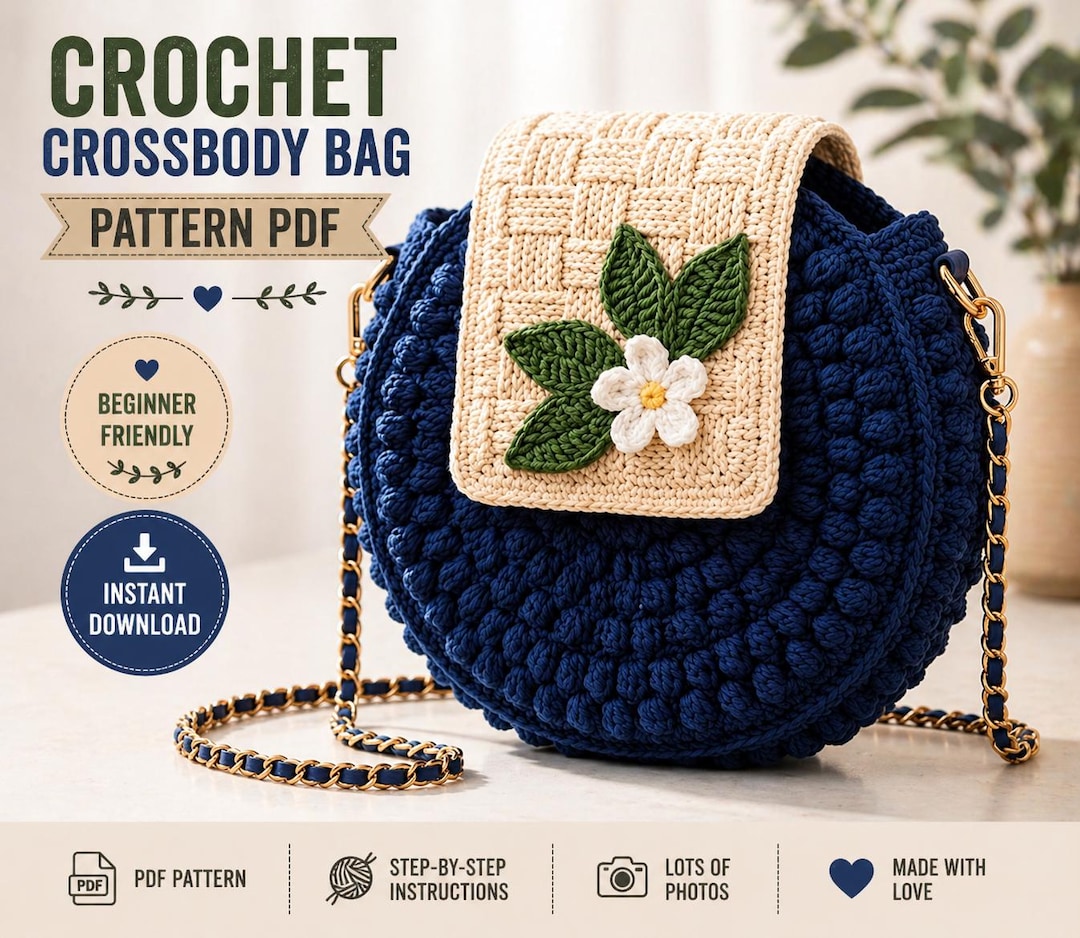 Crochet Crossbody Bag Pattern PDF | Round Floral Purse (digital ...
