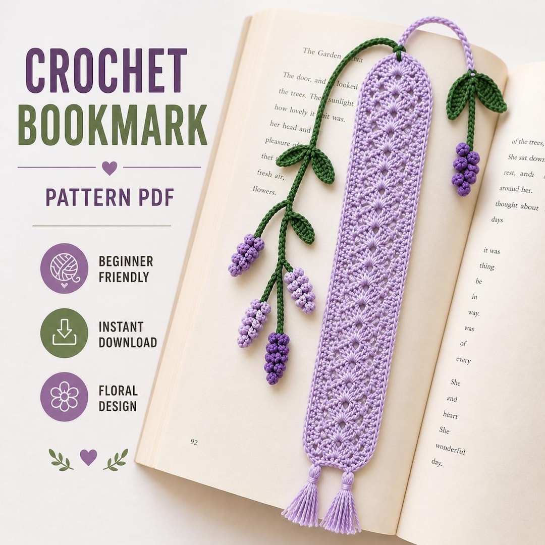 Free Leather Bookmark Patterns.pdf Crochet Bookmark Pattern PDF | Lavender Flower Bookmark - Etsy