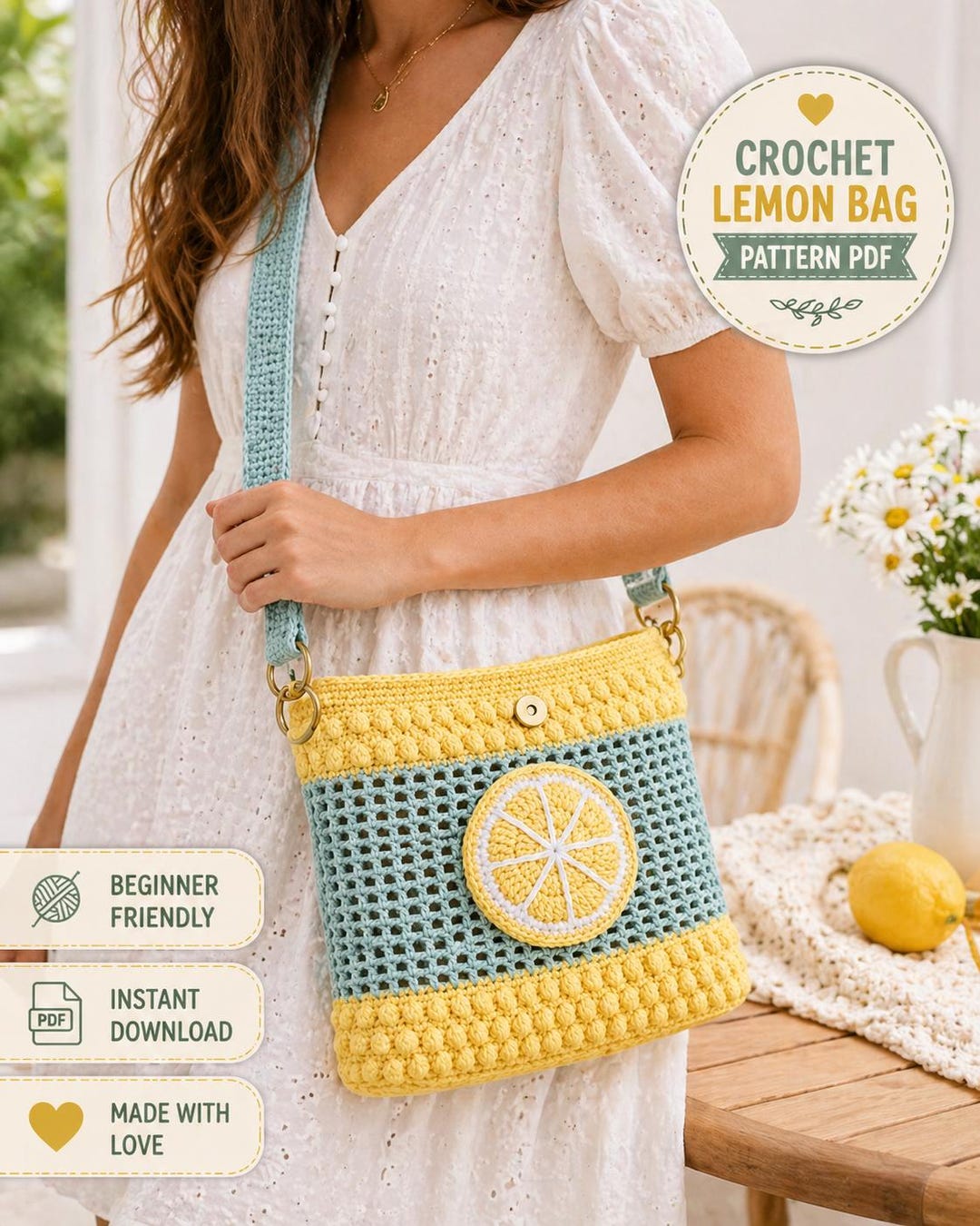 Crochet Lemon Bag Pattern PDF | Beginner Friendly Crossbody Purse ...