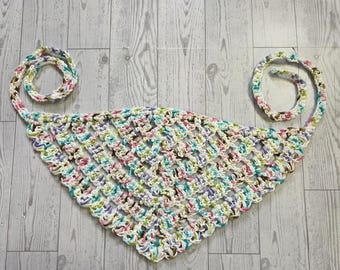 Handmade Crochet Cotton Hair Bandana Scarf, Hip Scarf Jean Side Piece, Color Speckled White, One size fits most adults