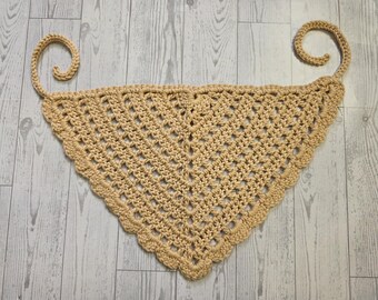 Handmade Crochet Cotton Hair Bandana Scarf, Hip Scarf, Boho Hippie Crochet Accessory, Color Beige, One size fits most adults