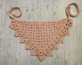 Handmade Crochet Cotton Hair Bandana Scarf, Hip Scarf, Yolk Piece, Boho Hippie Crochet Accessory, Color Rose, One size fits most