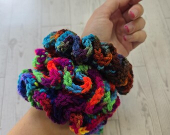 Handmade Crochet Hair Scrunchie, Large Ponytail Holder For Cheer, Beach and more! Scrunchie Bracelet Fashion Accessory