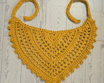 Handmade Crochet Cotton Hair Bandana Scarf, Hip Scarf, Boho Hippie Crochet Accessory, Color Gold, One size fits most adults