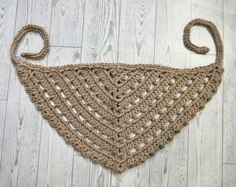 Handmade Crochet Cotton Hair Bandana Scarf, Hip Scarf, Crochet Boho Accessory, Color Taupe, One size fits most adults