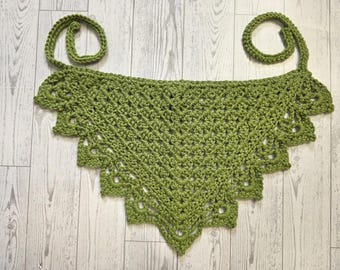 Handmade Crochet Cotton Hair Bandana Scarf, Hip Scarf, Yolk Piece, Boho Hippie Crochet Accessory, Color Green, One size fits most