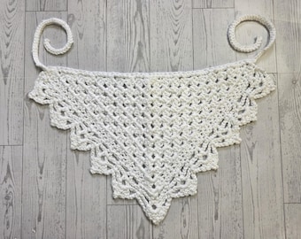 Handmade Crochet Cotton Hair Bandana Scarf, Hip Scarf, Boho Hippie Crochet Accessory, Crochet Yolk, Color White, One size fits most adults