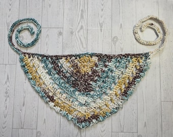 Handmade Crochet Cotton Hair Bandana Scarf, Hip Scarf, Boho Hippie Crochet Accessory, Color Desert Sand, One size fits most adults