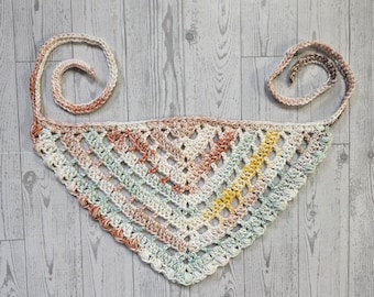 Handmade Crochet Cotton Hair Bandana Scarf, Hip Scarf, Boho Hippie Crochet Accessory, Color Rosemary Cottage, One size fits most adults