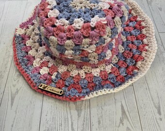 Handmade Crochet Cotton Summer Bucket Hat, Spring Break Beach Vibe Outfit Accessory, Size Adult, Color Beach House