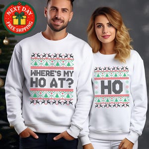 Waar is mijn HO? Shirt ondeugende kerstman, grappige kerst retro vakantie top, onbeleefde kerst vakantie gag shirt, paar kerst sarcastische kerstman shirt top
