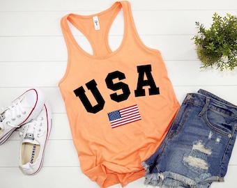 USA Flagge Tank Top für Frauen, 4. Juli Sommer Tank Top, Retro Amerikanisches Tank Top, Freiheit Patriotisches ärmelloses Shirt, 4. Juli Kleidung
