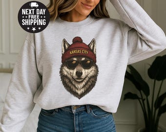 Kansas City Football Sweatshirt, Wolf Fan Crewneck Sweater, Retro Game Day Hoodie, Trendy Kansas City Apparel, Unisex KC Football Gift Top