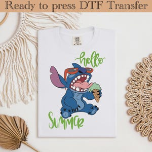 Lilo and Stitch Hello Summer DTF Print Transfer,Stitch Summer DTF Transfer,Cool Hawaiian Cartoon Iron On Design,Ready to Press Kids Vacation