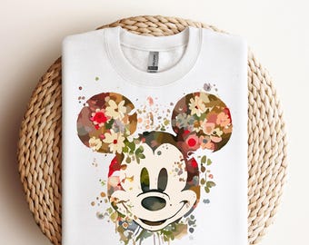 Mickey Mouse bloemen DTF, Mickey Mouse warmteoverdracht, Disneyworld DTF-overdracht, Disneyland klaar om te drukken, Mickey DTF-overdrachten, Disney-cadeaus
