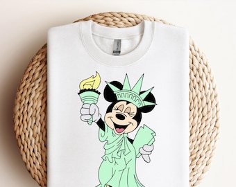 Minnie Statua Wolności DTF Transfer, Minnie Koszulka, Amerykańskie Kobiety Patriotyczne DTF, Disney Minnie Patriotyczne DTF, Disney Dzień Niepodległości DTF