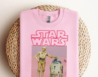Funny Star Wars Droids R2-D2 C-3PO Pink Neon Title Portrait Dtf, Galaxy's Edge Unisex Dtf Family Birthday Gift Adult Kid Toddler Dtf