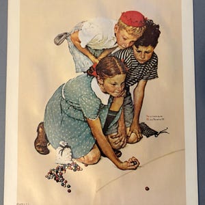 Vintage 1972 Norman Rockwell &quot;Marble Champion&quot; Lithograph Print – 8x10 Art Print – Classic Americana Wall Art