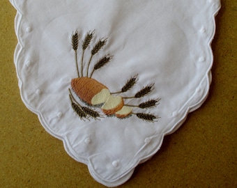 Embroidered Linen Bread Basket Liner with Bread