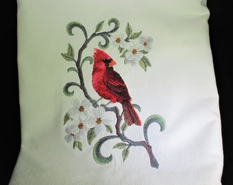 Cardinal Dogwood Kitchen Dish Towel North Carolina/Virginia Cardinal and Dogwood Flour Sack Towel, Tea Towel, Waffle Weave Towel Embroidered