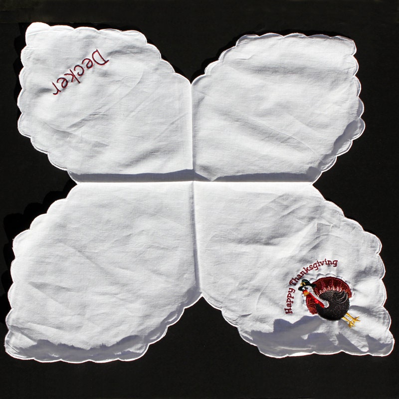 Embroidered Linen Bread Basket Liner, Bread Basket Liner, Turkey and