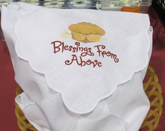 Bread "Blessings from Above" Embroidered Linen Bread Basket Liner
