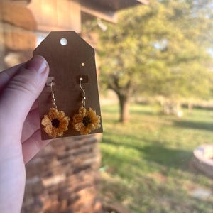 Micro Crochet Sunflower Earrings, Unique Handmade Delicate Accessory, Jewelery for Women, Cottagecore Ear Piece Aesthetic