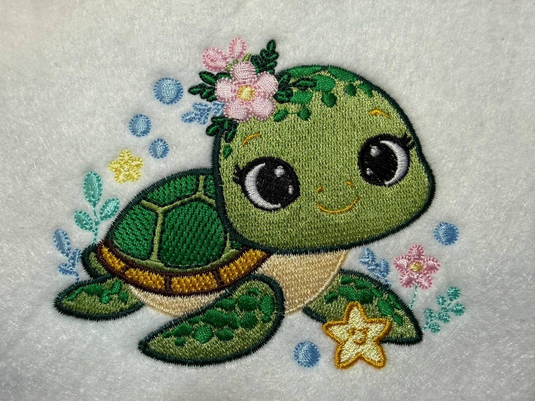 Sea Turtle Machine Embroidery Design: Flowers, Stars, Bubbles (digital ...