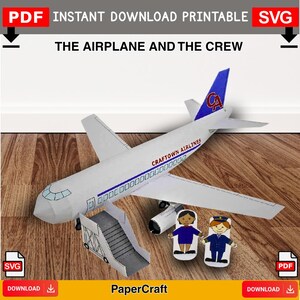 3D Das Flugzeug und die Crew zum ausdrucken - Interaktive SVG- und PDF-Vorlagen für Papierarbeiten - Herunterladbare Dateien