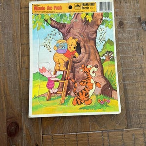 Vintage Winnie Puuh Puzzle | Goldener Rahmen Tablett Puzzle | Retro Disney Spielzeug | Klassisches Kinderpuzzle | Kinderzimmer Dekor