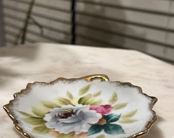 Vintage Linwile Ardalt Porcelain Shallow Victorian Handpainted Dish with gold trim,porcelain trinket tray for vanity,fancy tray for bathroom