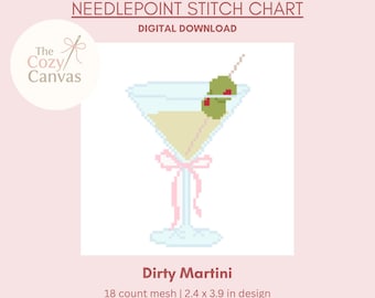 Dirty Martini Digital Needlepoint Chart | Digital Stitch Chart PDF for Needlepoint Canvas